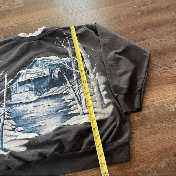 Vintage 90’s Basic Editions Christmas winter woods scene sweatshirt L - Picture 2 of 6